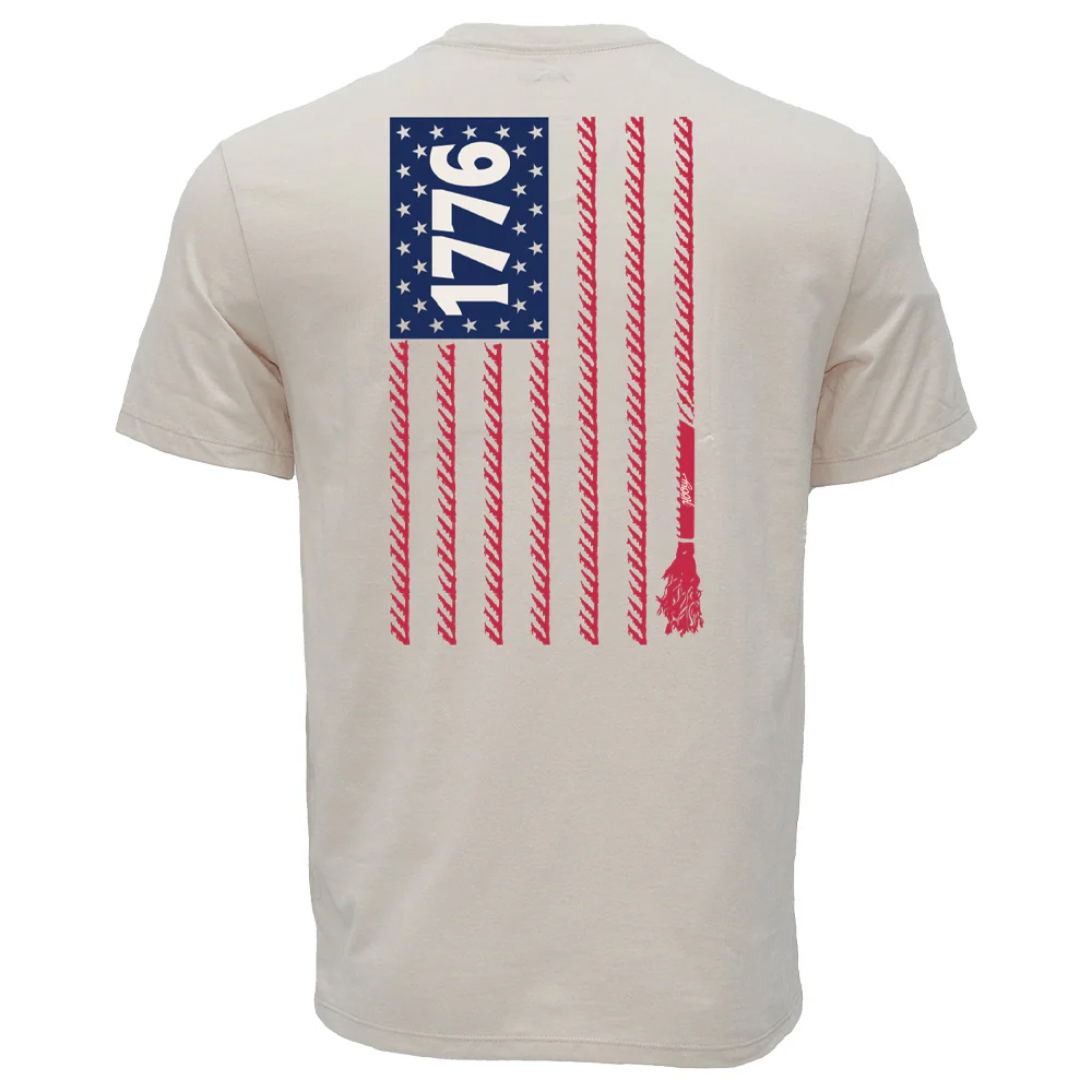 "1776" Cream w/ Red & Blue Flag Hooey T-shirt