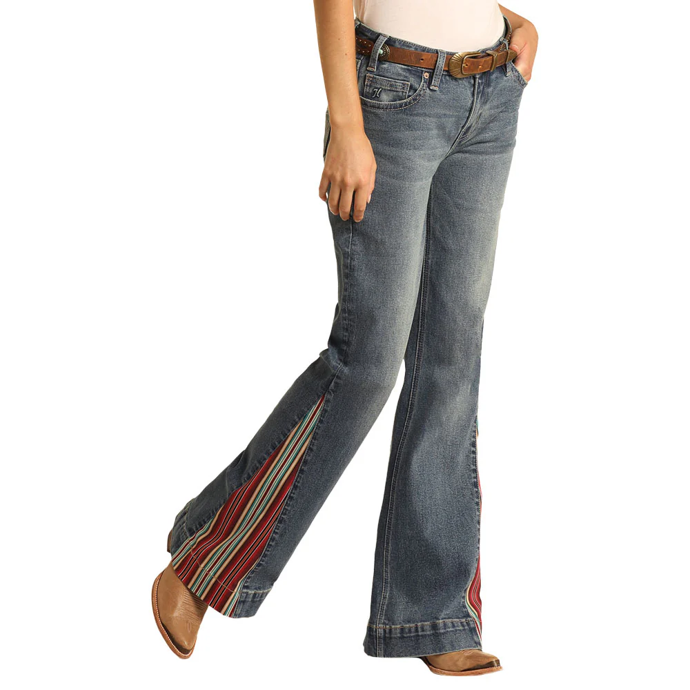 Serape Print Inlay Mid Rise Trouser Ladies Jeans - Image 2