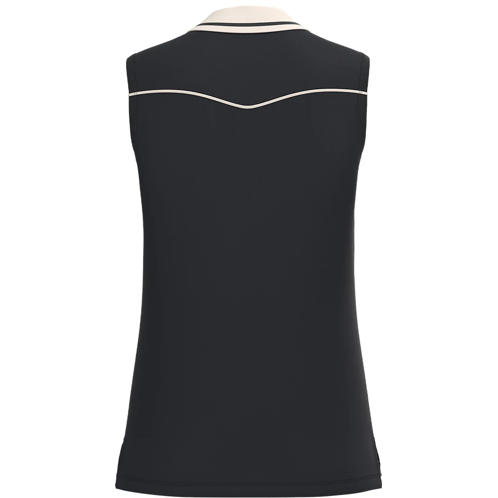 "Alice" Sleeveless Polo Black /Cream - Image 2