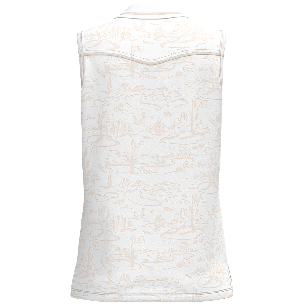 "Alice" Sleeveless Polo White/Tan Desert Pattern - Image 2