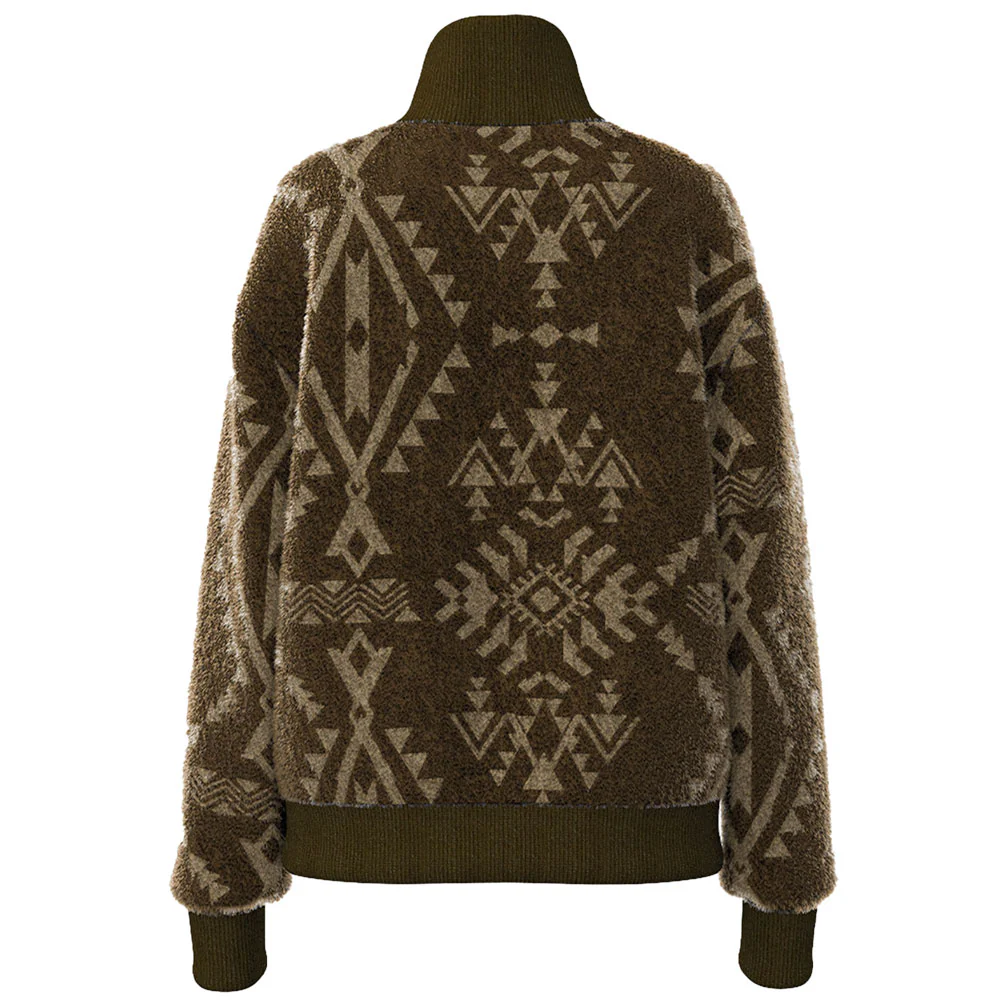 "Aspen" Brown Sherpa Jacket w/Tan Aztec - Image 2