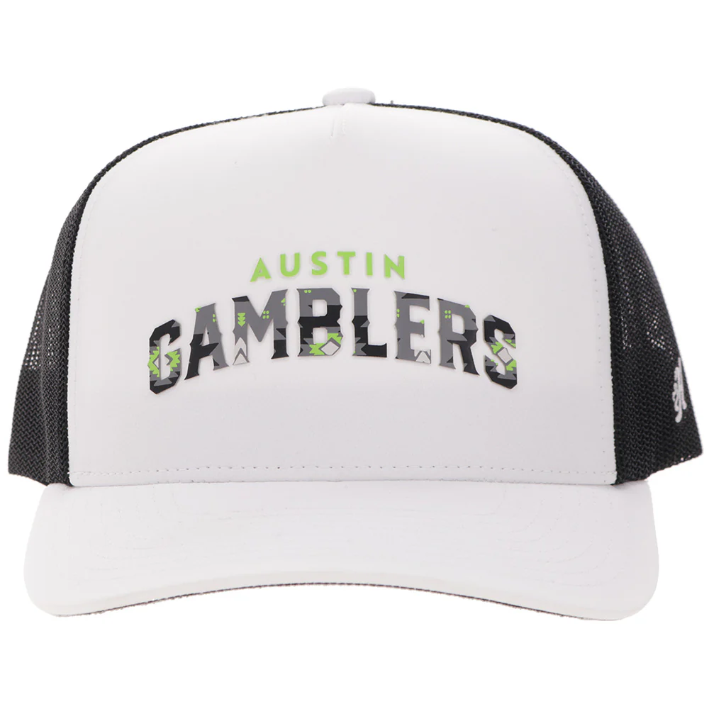"Austin Gamblers" Hat White/Black w/Black & Green Logo - Image 3