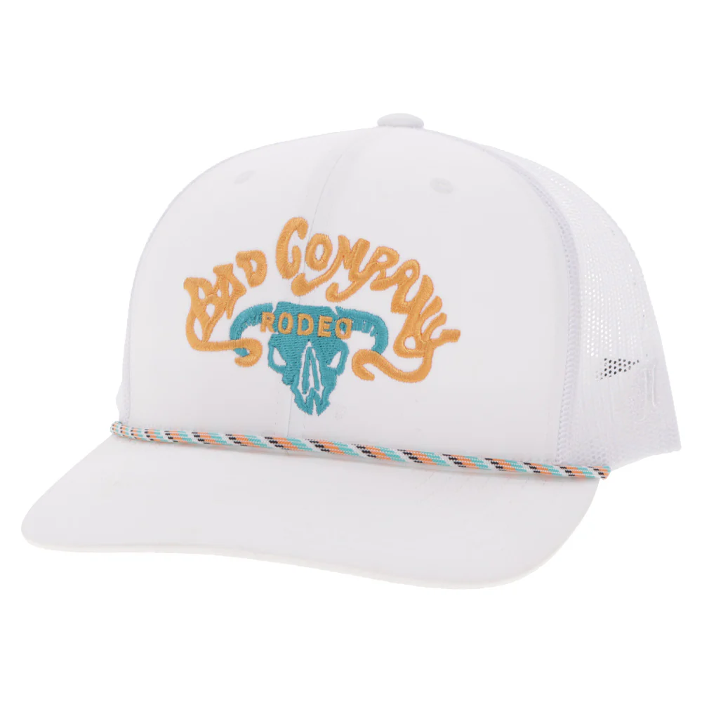 Bad Company Hat White w/Yellow & Turquoise Logo