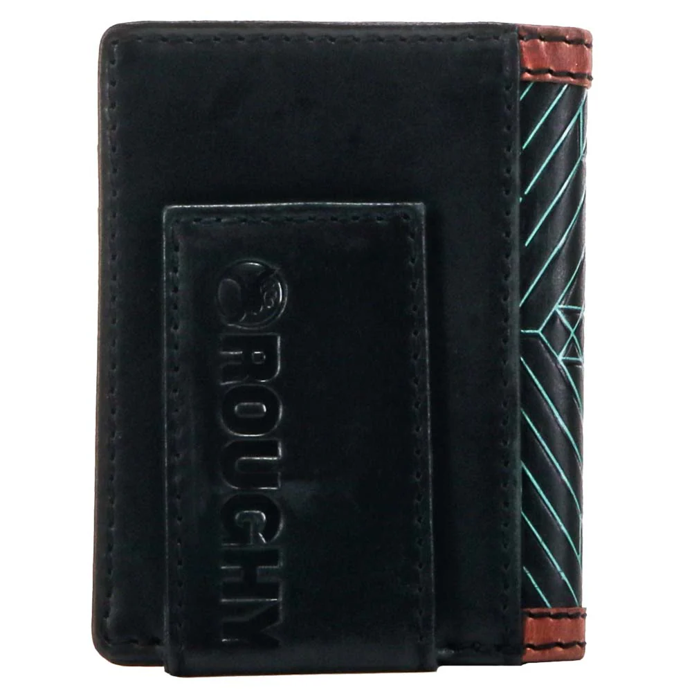 "Neon Moon" Roughy Bifold Money Clip Black/Brown w/Turquoise Aztec - Image 2