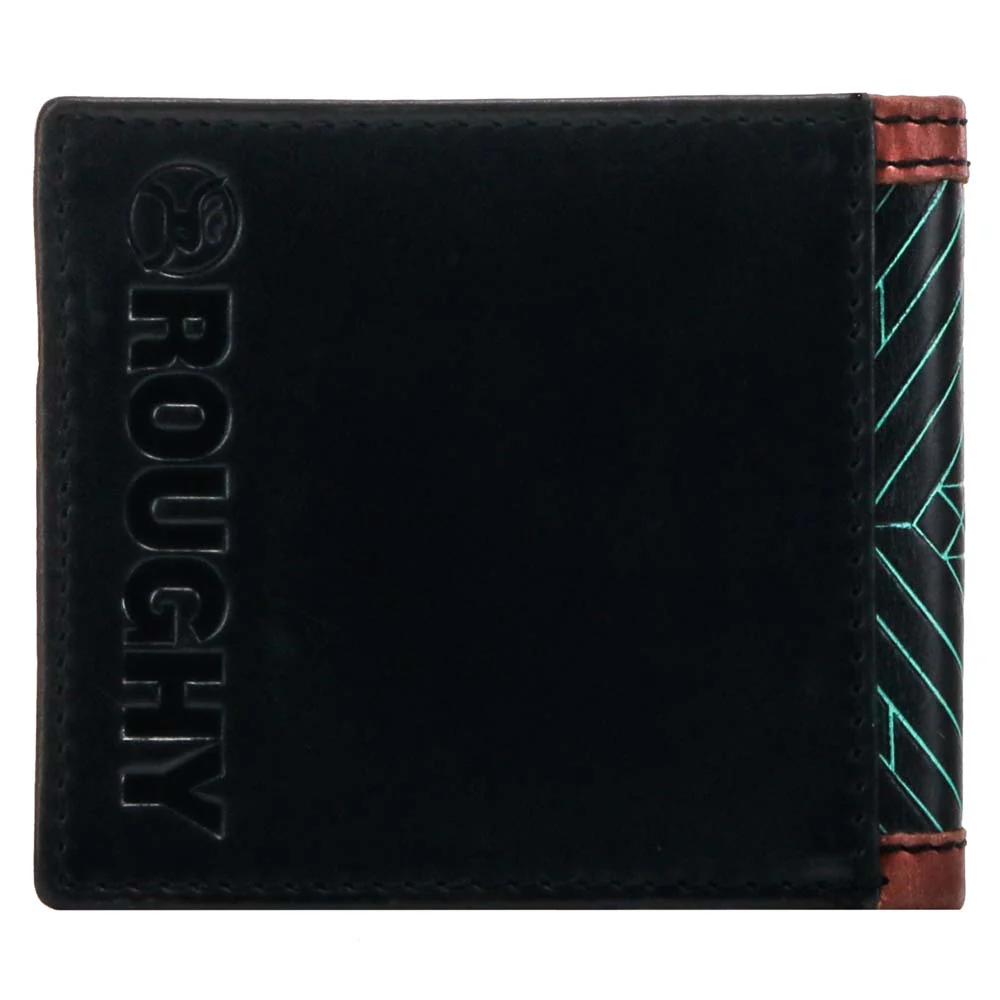 "Neon Moon" Bifold Roughy Wallet Black/Brown w/Turquoise Aztec - Image 2