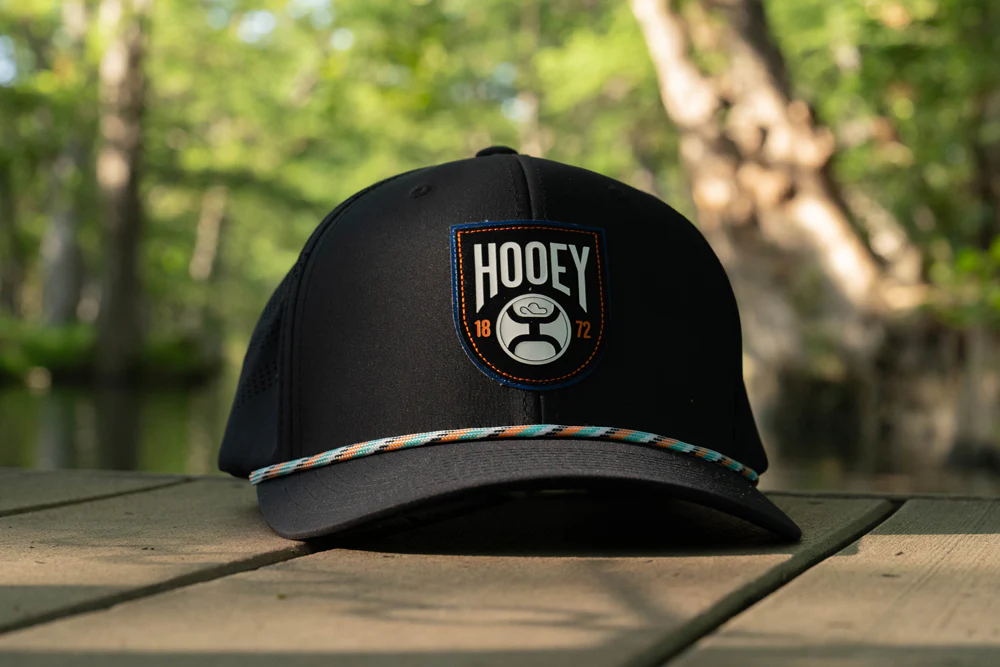 "Bronx" Hooey Hat Black w/Black/White/Teal Patch - Image 6