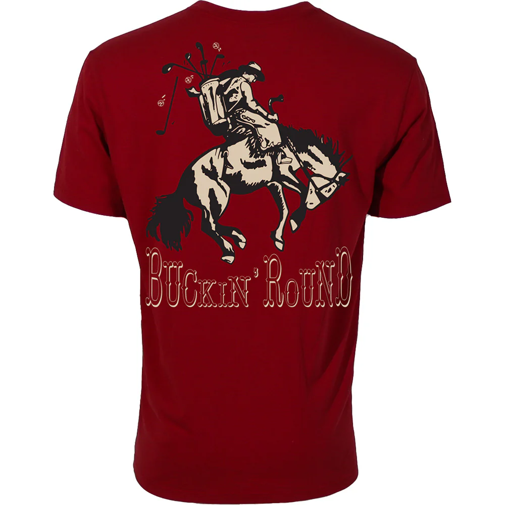 "Buckin' Round" Red Cowboy Golf T-shirt