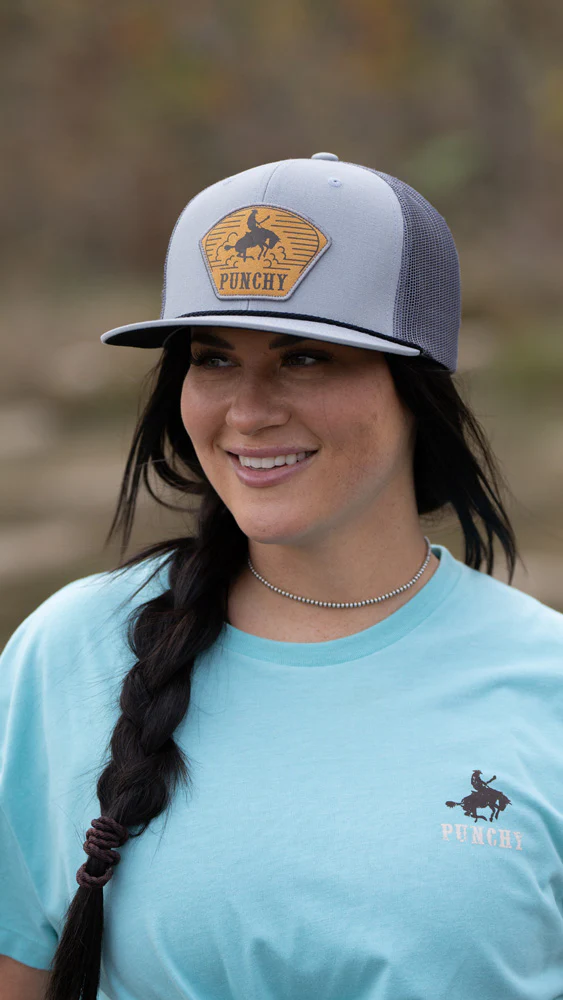 "Cavvy" Punchy Hat Grey w/Leather Patch - Image 3