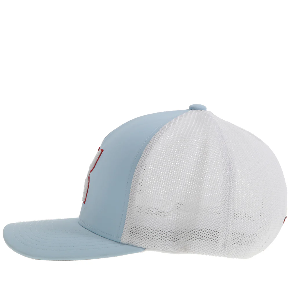 "Coach" FlexFit Hat Light Blue/White w/Red & White Logo - Image 3