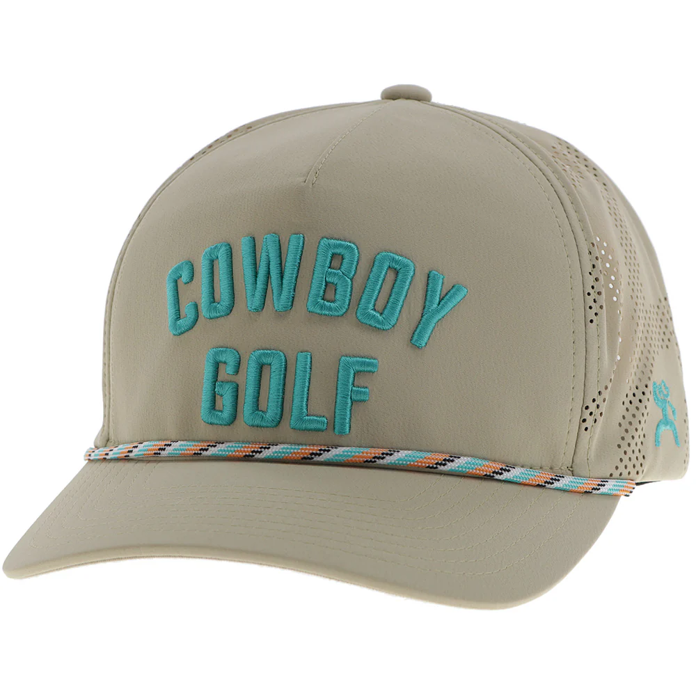 "Cowboy Golf" Hat Tan w/Teal Stitching