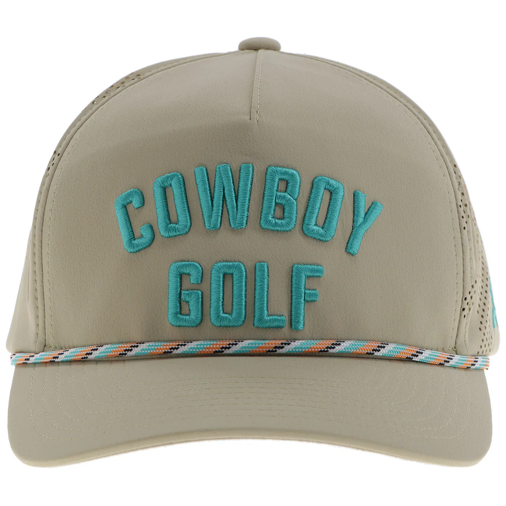 "Cowboy Golf" Hat Tan w/Teal Stitching - Image 4
