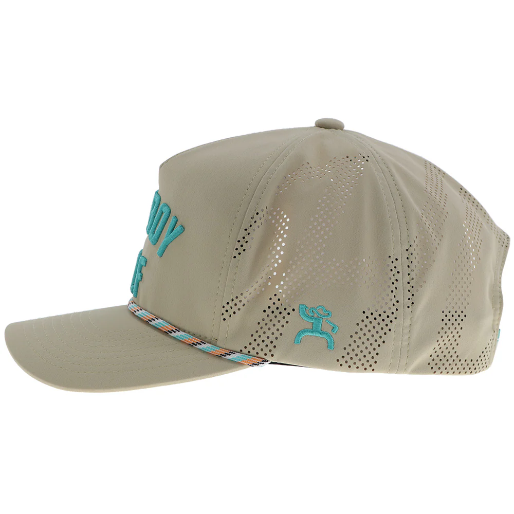 "Cowboy Golf" Hat Tan w/Teal Stitching - Image 5