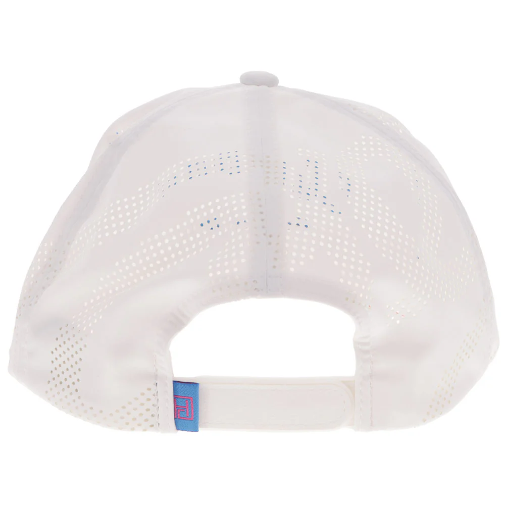 "Cowboy Golf" Hat White & Pink w/ Blue Stitching - Image 2