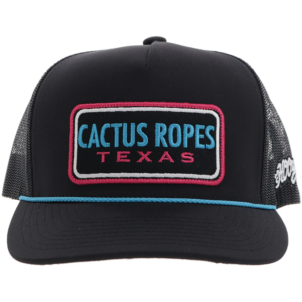 "CR103" Cactus Ropes Hat Black w/Pink/Blue Patch - Image 4