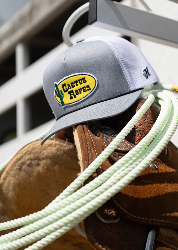"CR111" Cactus Ropes Hat Grey/White w/Yellow & Black Oval Patch - Image 6