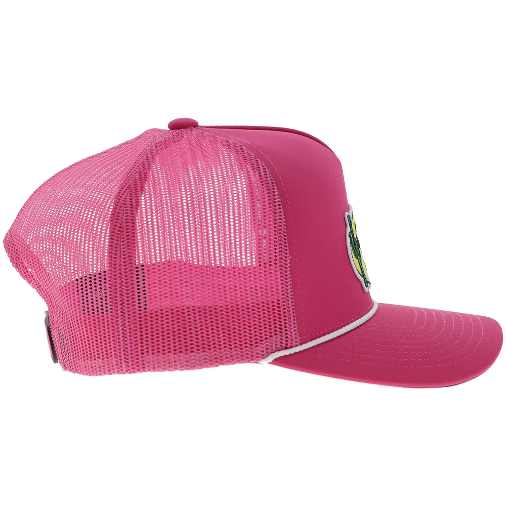 "CR112" Cactus Ropes Hat Pink w/ Yellow/Black Oval Patch - Image 3