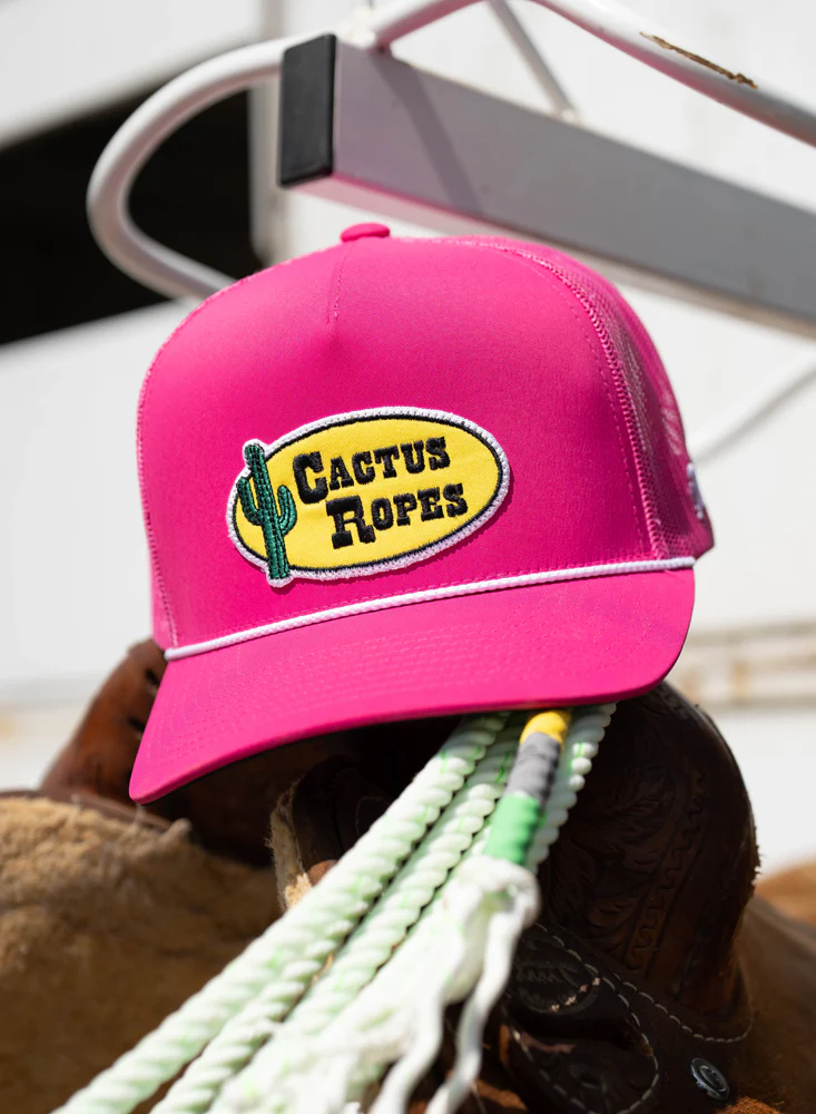 "CR112" Cactus Ropes Hat Pink w/ Yellow/Black Oval Patch - Image 6