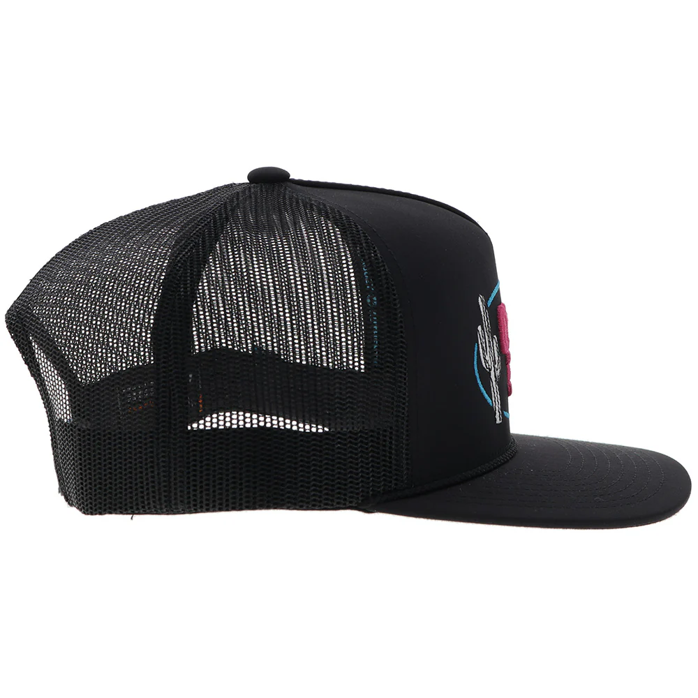 "CR113" Cactus Ropes Hat Black w/Pink & Blue Stitching - Image 3