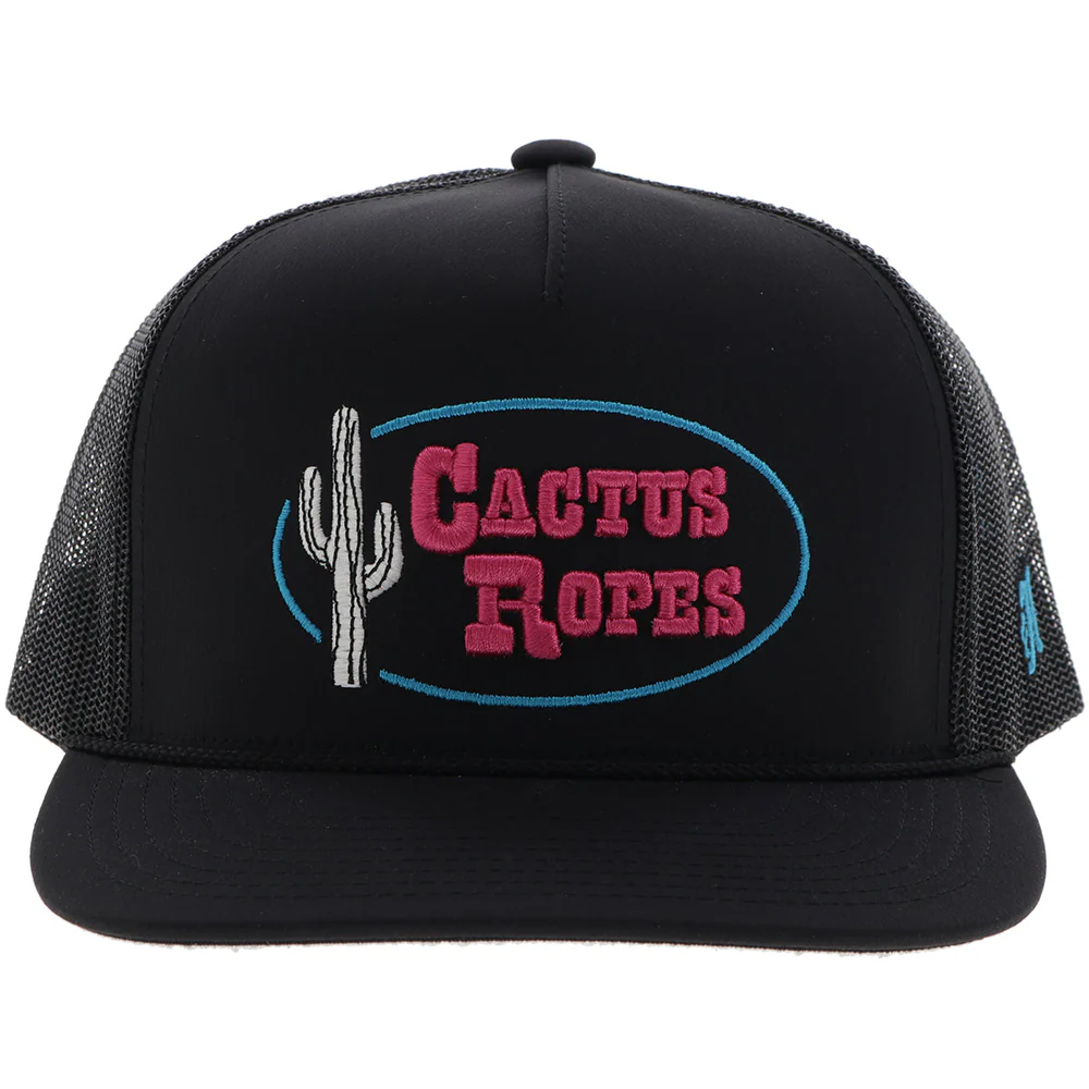 "CR113" Cactus Ropes Hat Black w/Pink & Blue Stitching - Image 4