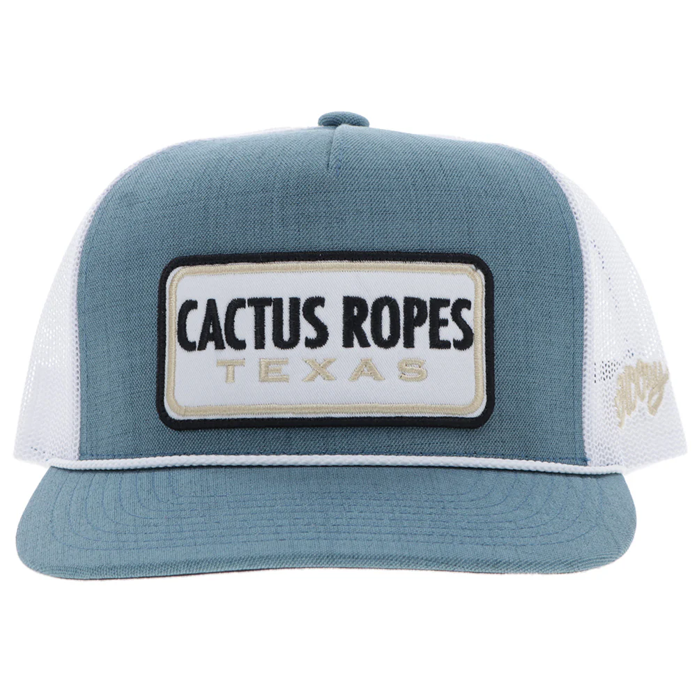 "CR117" Cactus Ropes Hat Teal/White w/ Rectangle Patch - Image 4