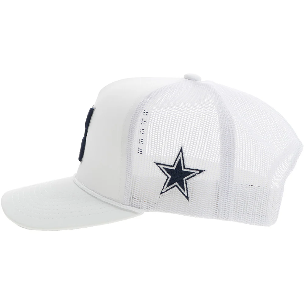 "Dallas Cowboys" Hat White w/Navy & Grey Hooey Logo - Image 4