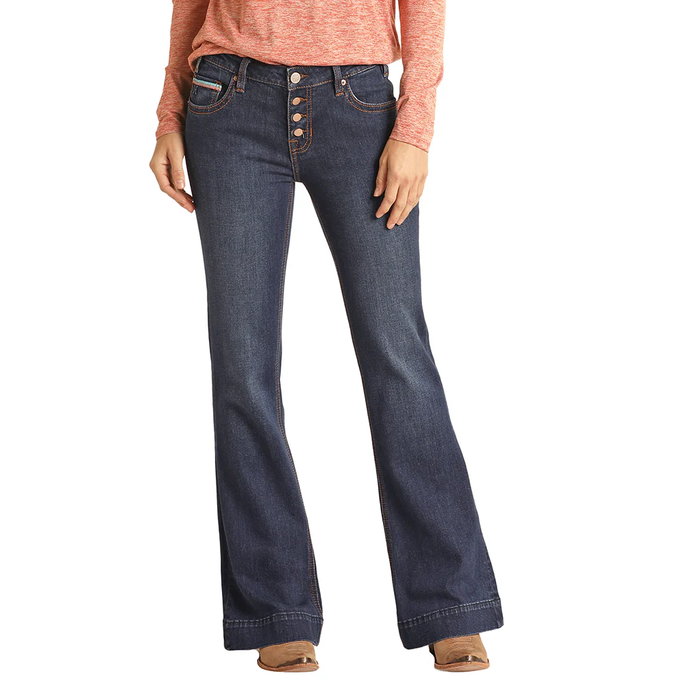Dark Wash Mid Rise Button Fly Trouser Jeans - Image 2