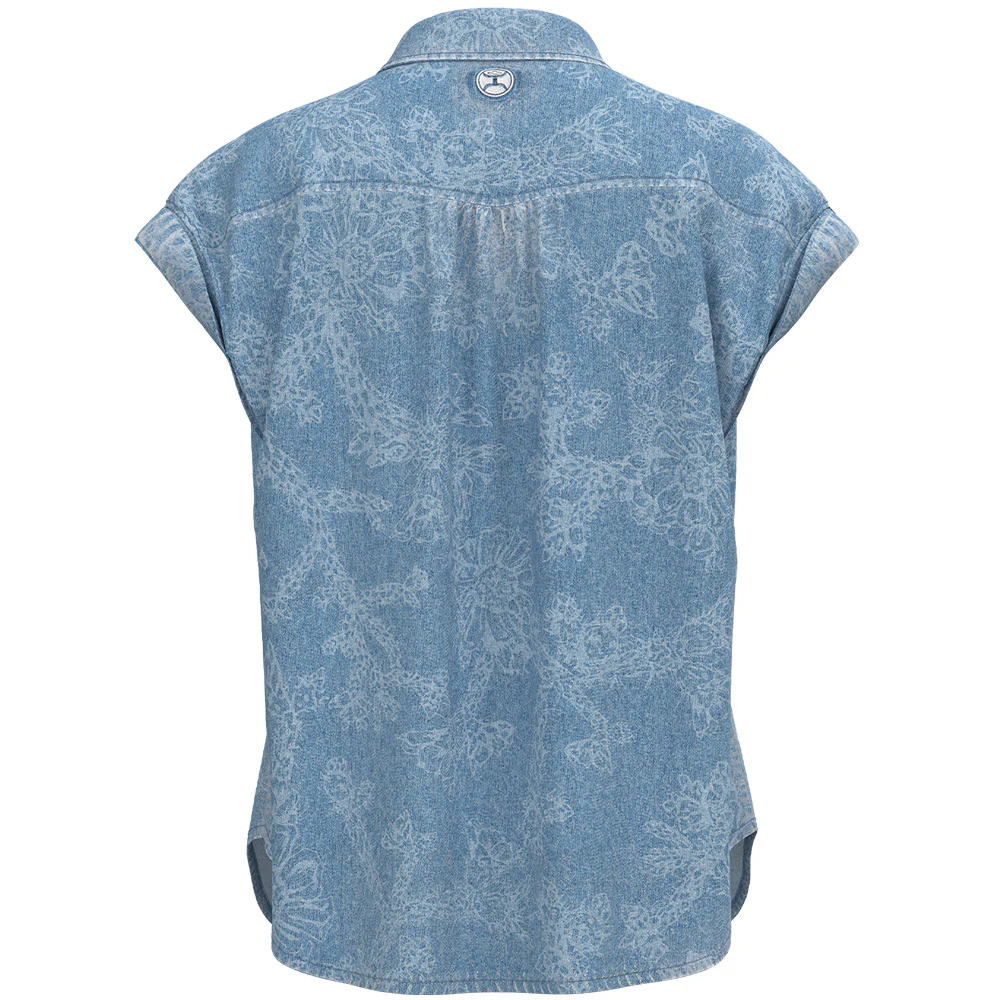 "Darlin' " Denim/Floral Ladies Chambray Short Sleeve - Image 2