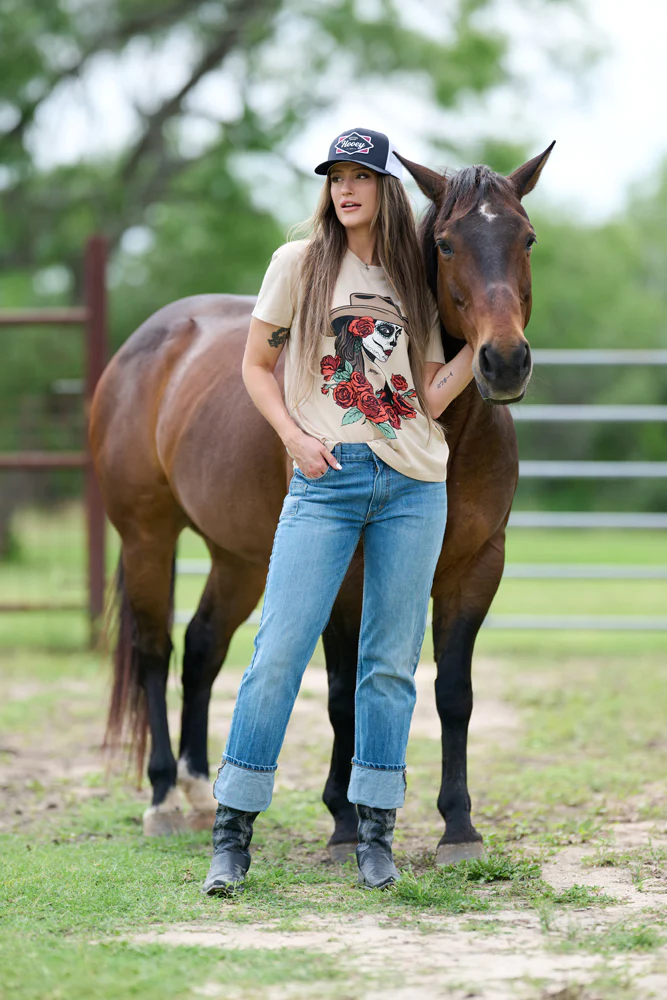 "De La Rosa" T-shirt Tan w/ Multi Color Art work - Image 2