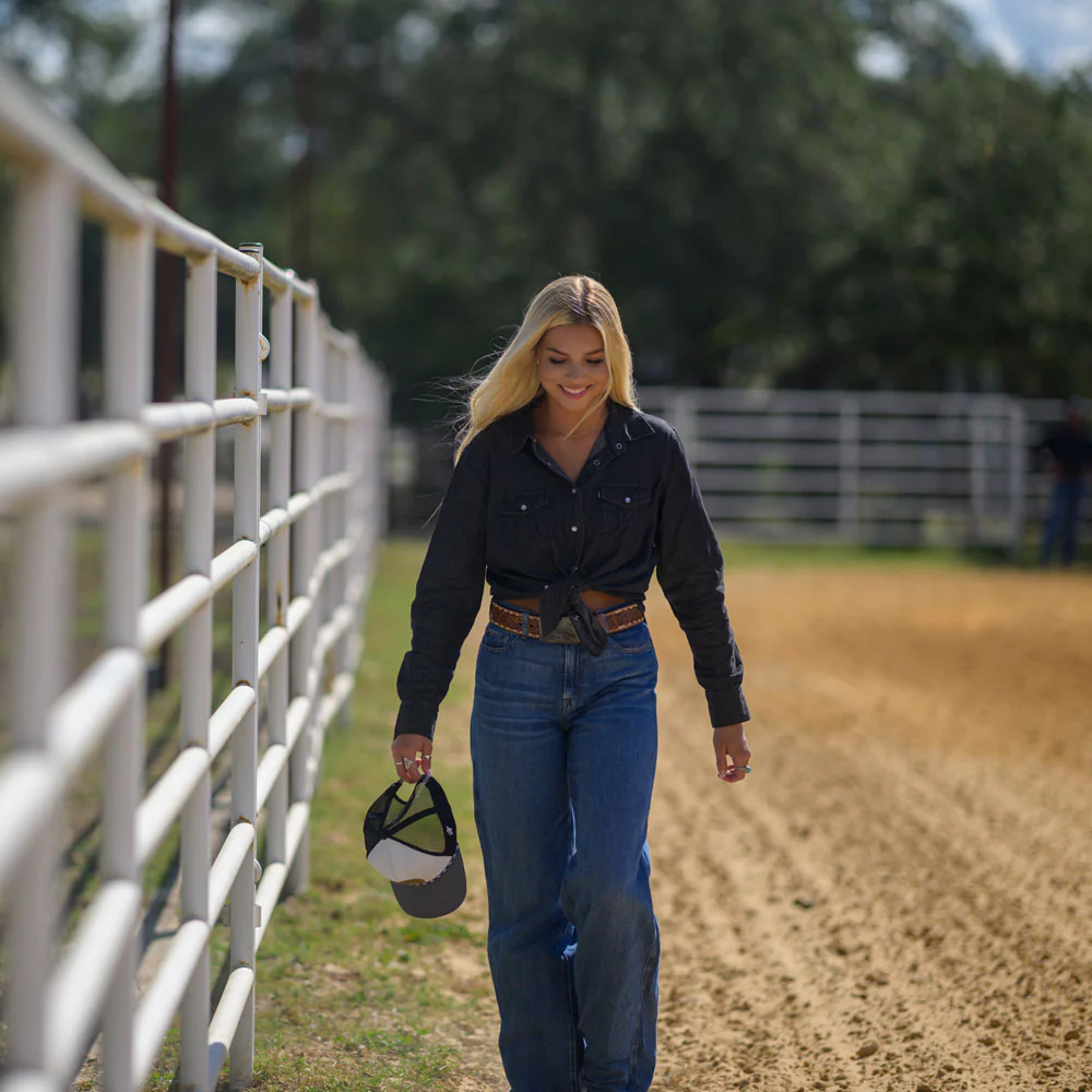 "Del Denim" Ladies Chambray Long Sleeve Shirt Black - Image 3