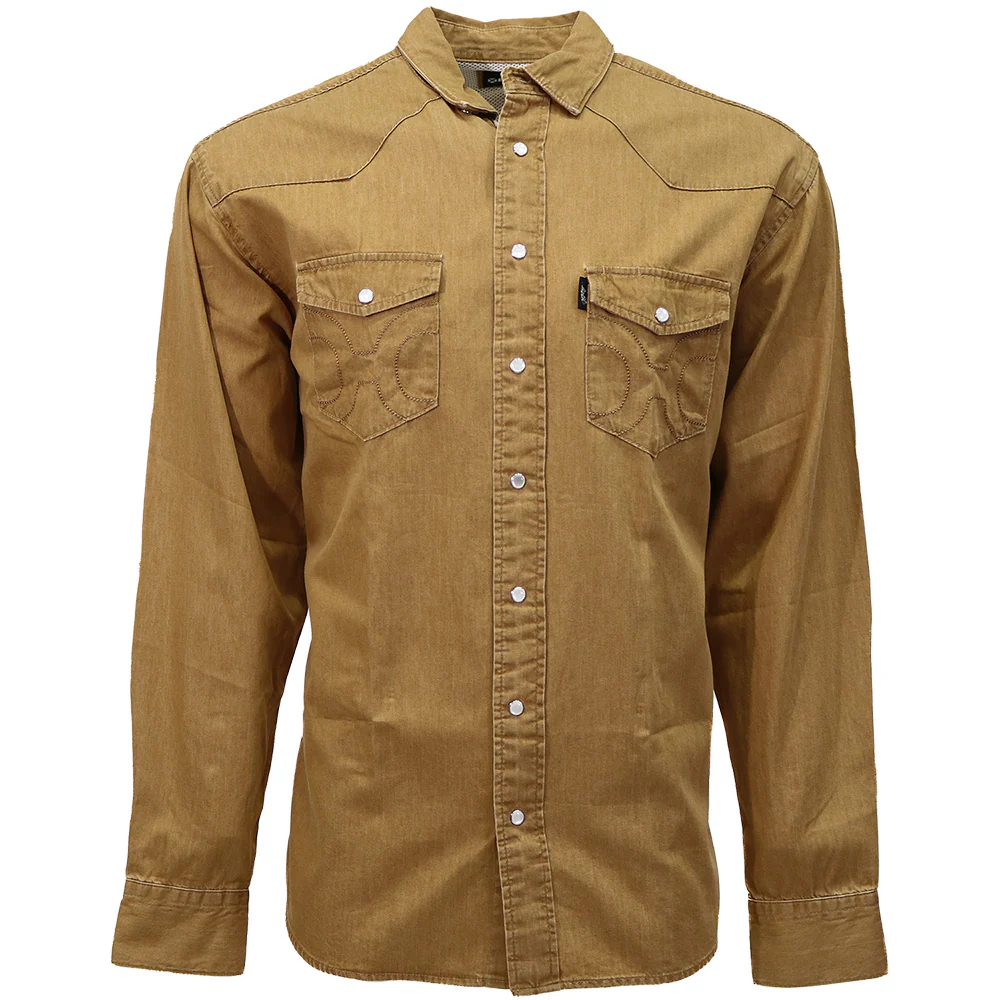 "Del Denim" Chambray Long Sleeve Shirt Washed Tan