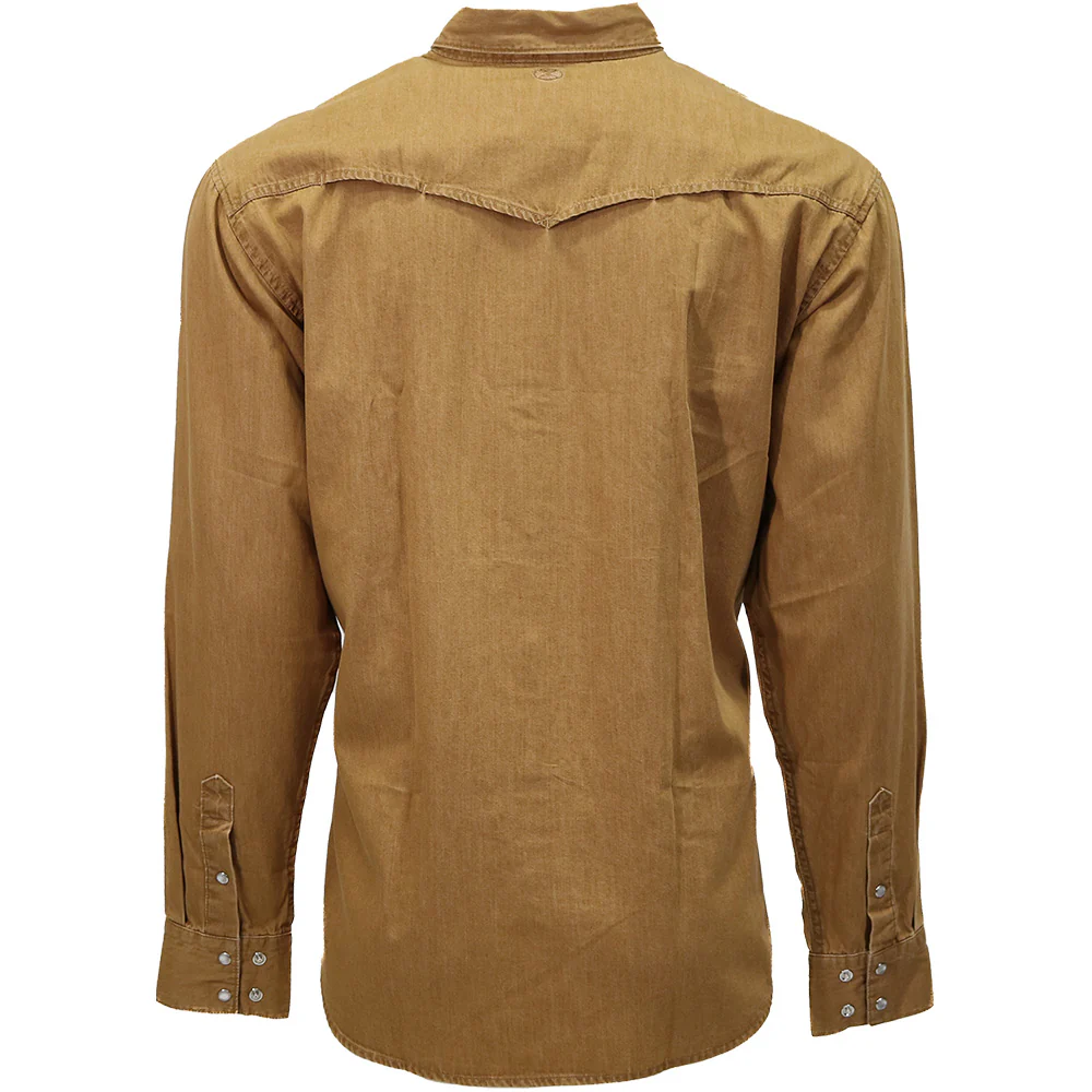 "Del Denim" Chambray Long Sleeve Shirt Washed Tan - Image 2