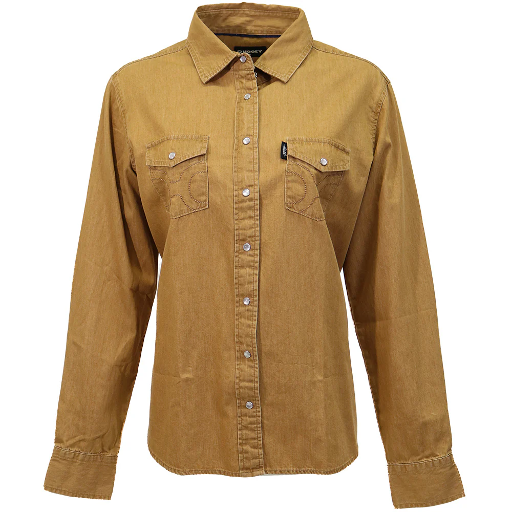 "Del Denim" Ladies Chambray Long Sleeve Shirt Tan