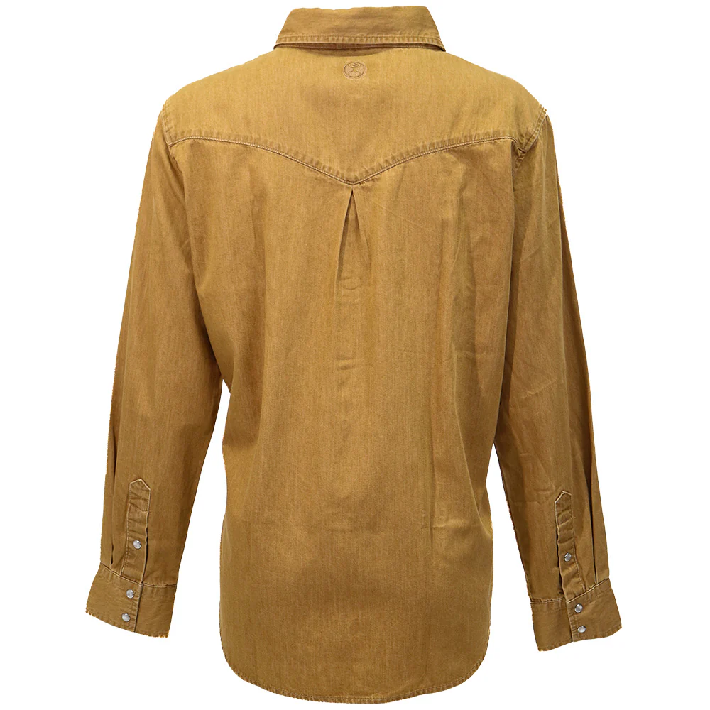 "Del Denim" Ladies Chambray Long Sleeve Shirt Tan - Image 2