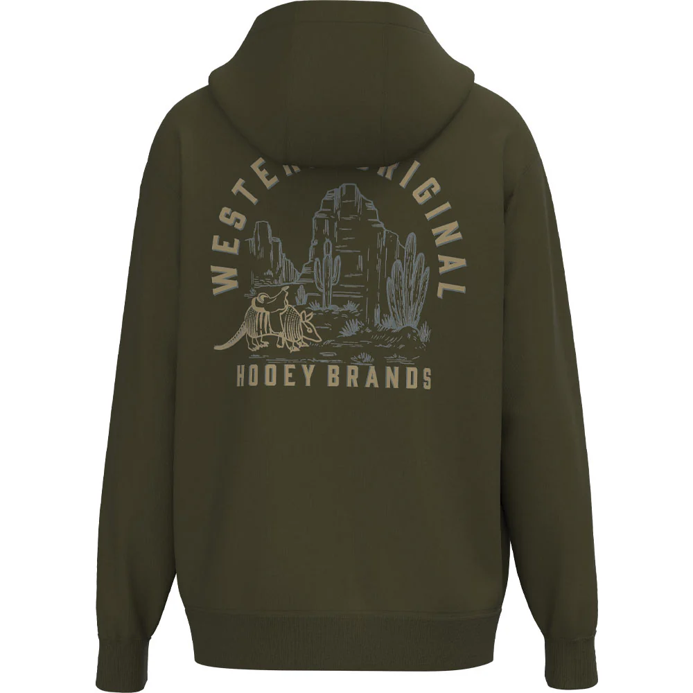 "Desert Dillo" Olive Green Western Original Landscape Logo Hoody
