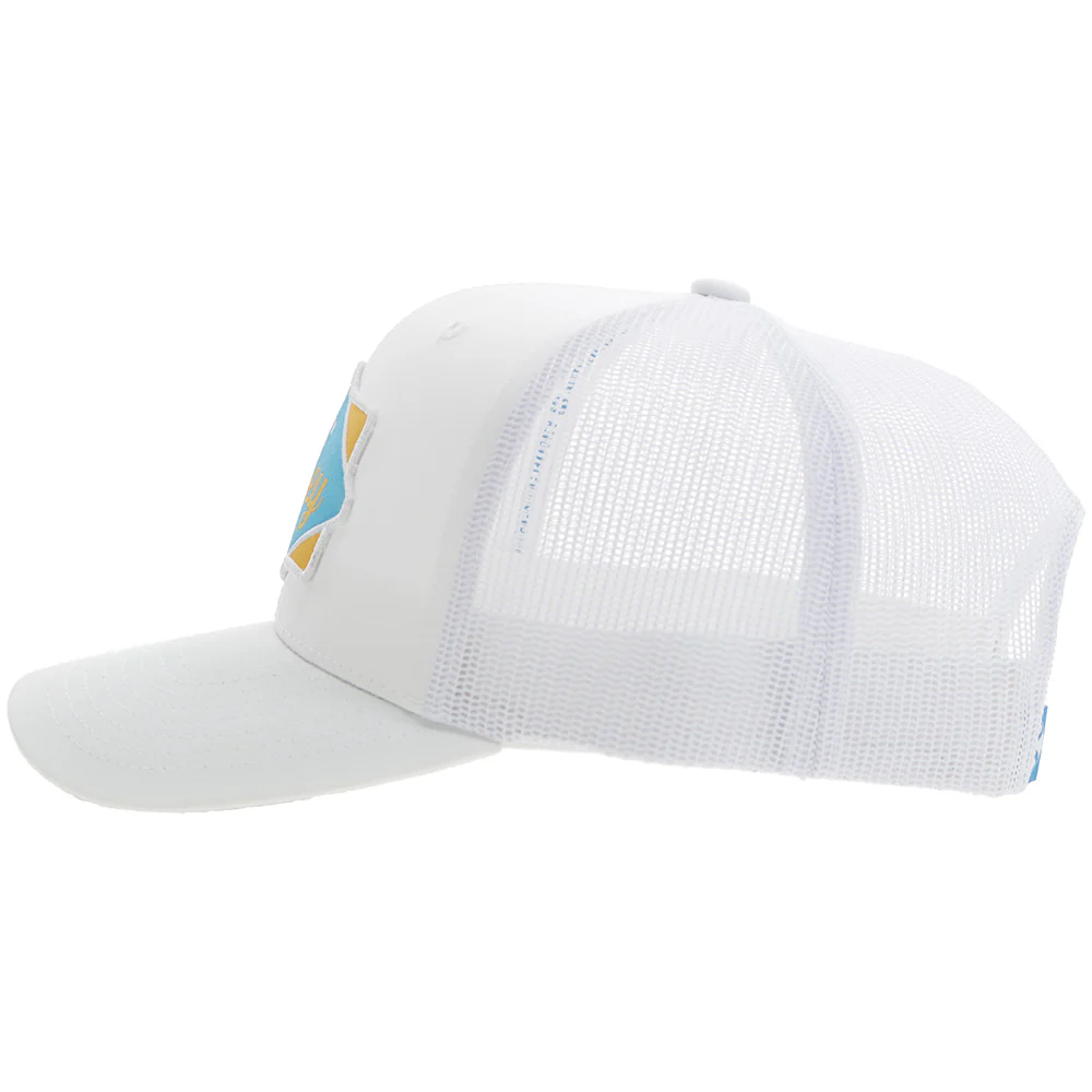 "Diamond" Hooey Hat White w/Blue/Yellow Patch - Image 3