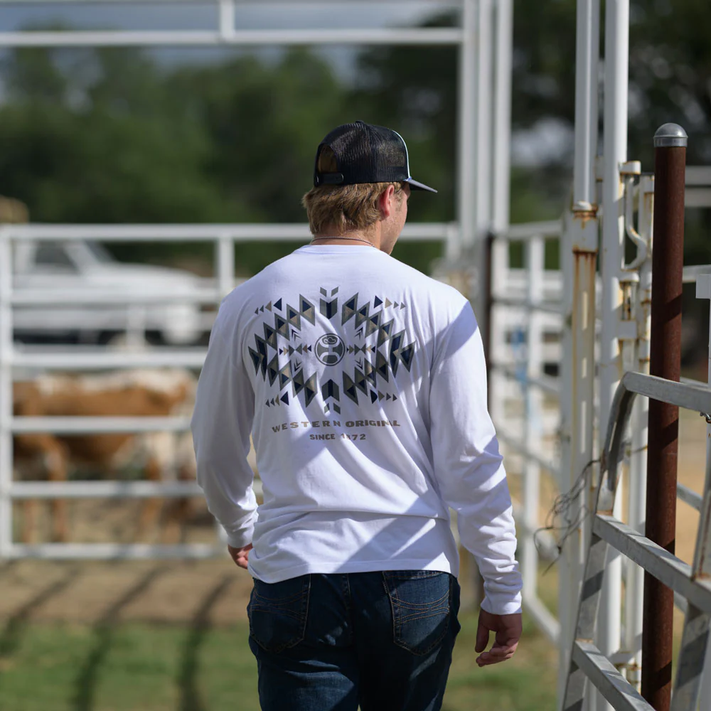 "Eldorado" Long Sleeve T-shirt White w/Black & Tan Logo - Image 3