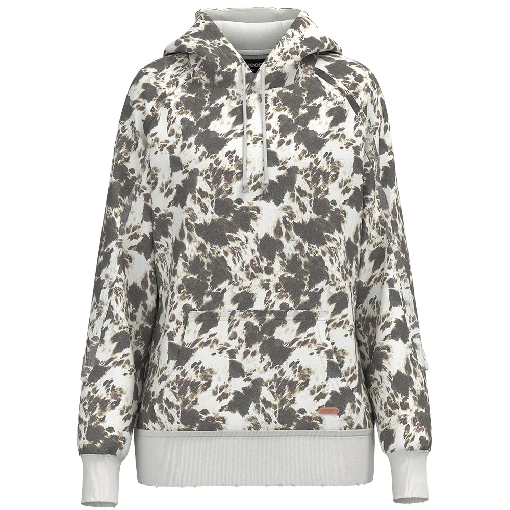 "Fishtail" White/Brown Cow Print Hoody