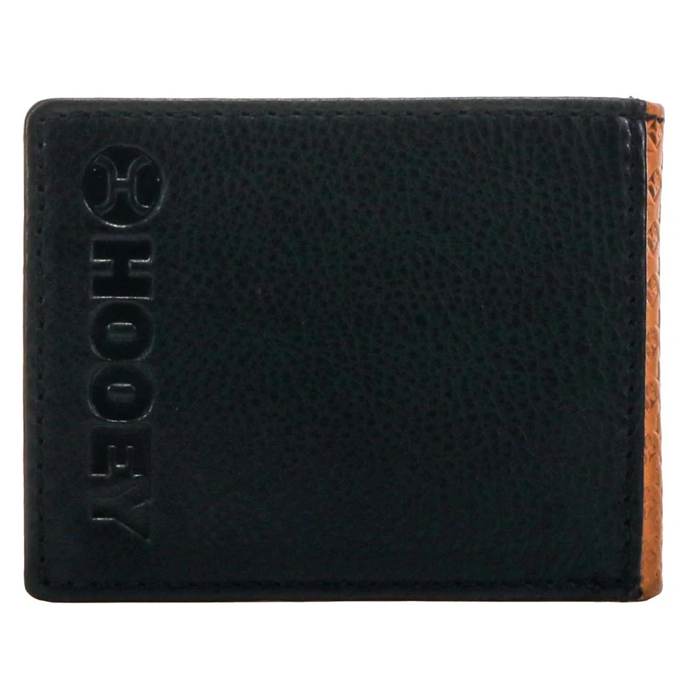"Hands Up Basket Weave" Front Pocket Bifold Hooey Wallet Brown w/Black Leather - Image 2