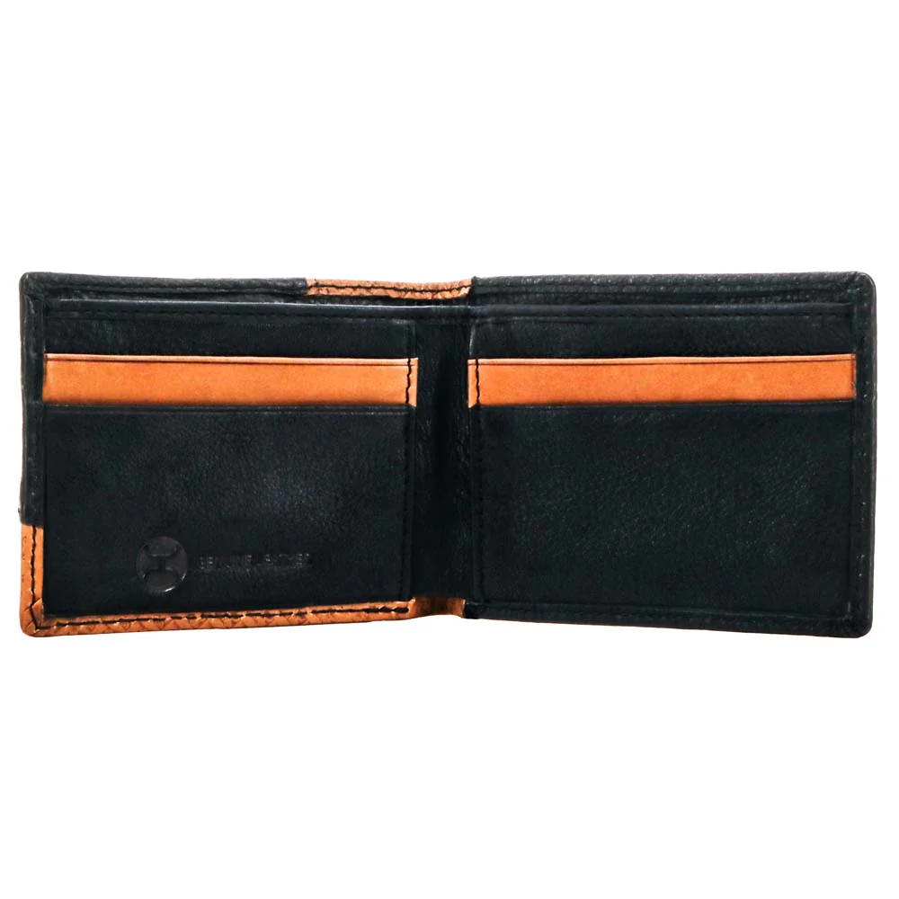 "Hands Up Basket Weave" Front Pocket Bifold Hooey Wallet Brown w/Black Leather - Image 3