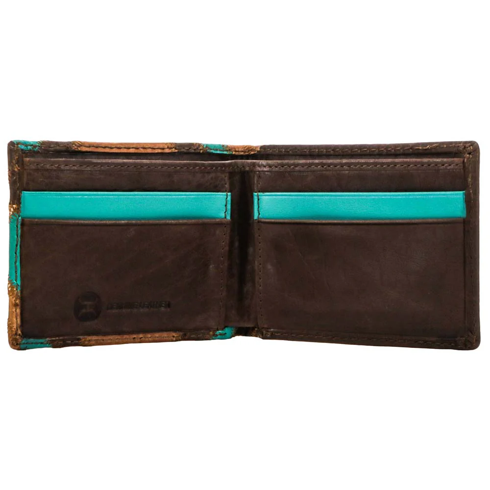 "Montezuma" Front Pocket Bifold Hooey Wallet Brown/Turquoise - Image 3