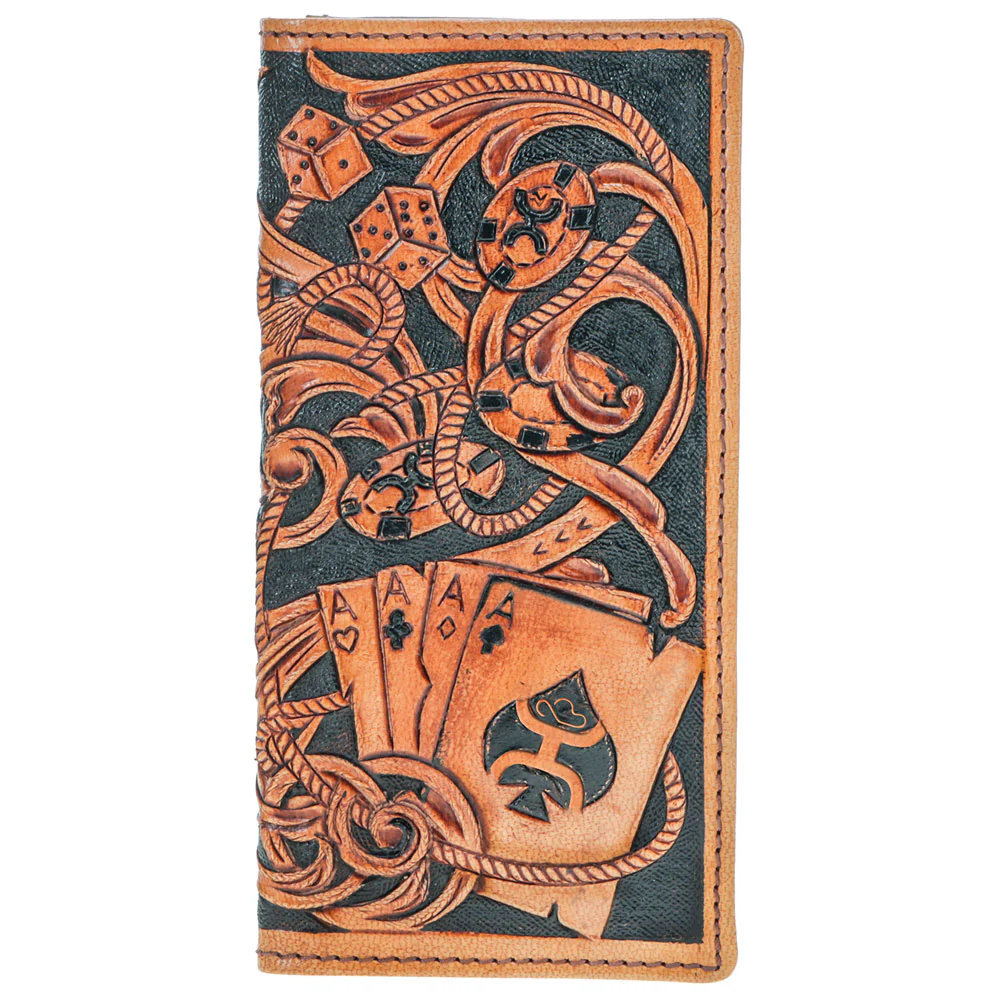 "Gambler" Tan Playing Card Embossed Rodeo Wallet
