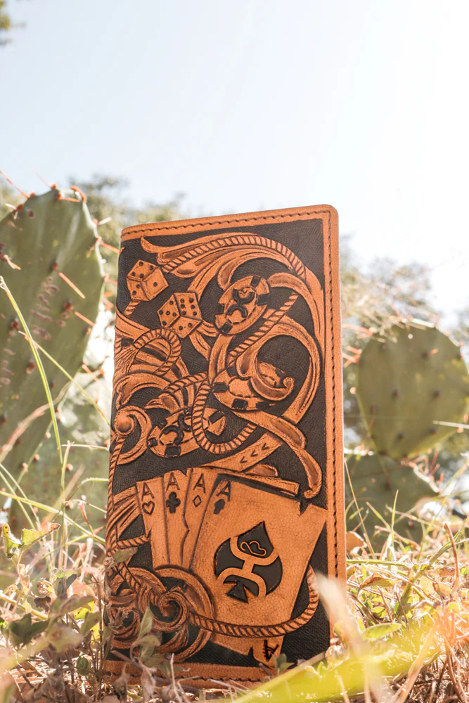 "Gambler" Tan Playing Card Embossed Rodeo Wallet - Image 4