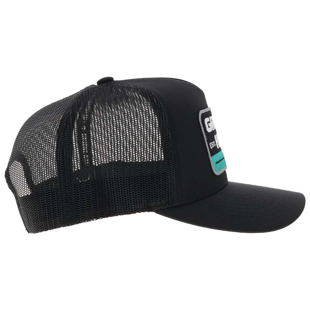 "Gruene Hall" Hat Black w/Turquoise /White Patch - Image 4