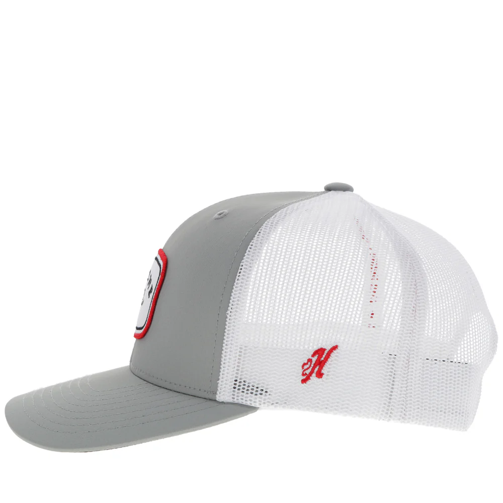 "Gruene Hall" Hat Grey/ White w/Red & Navy Patch - Image 3