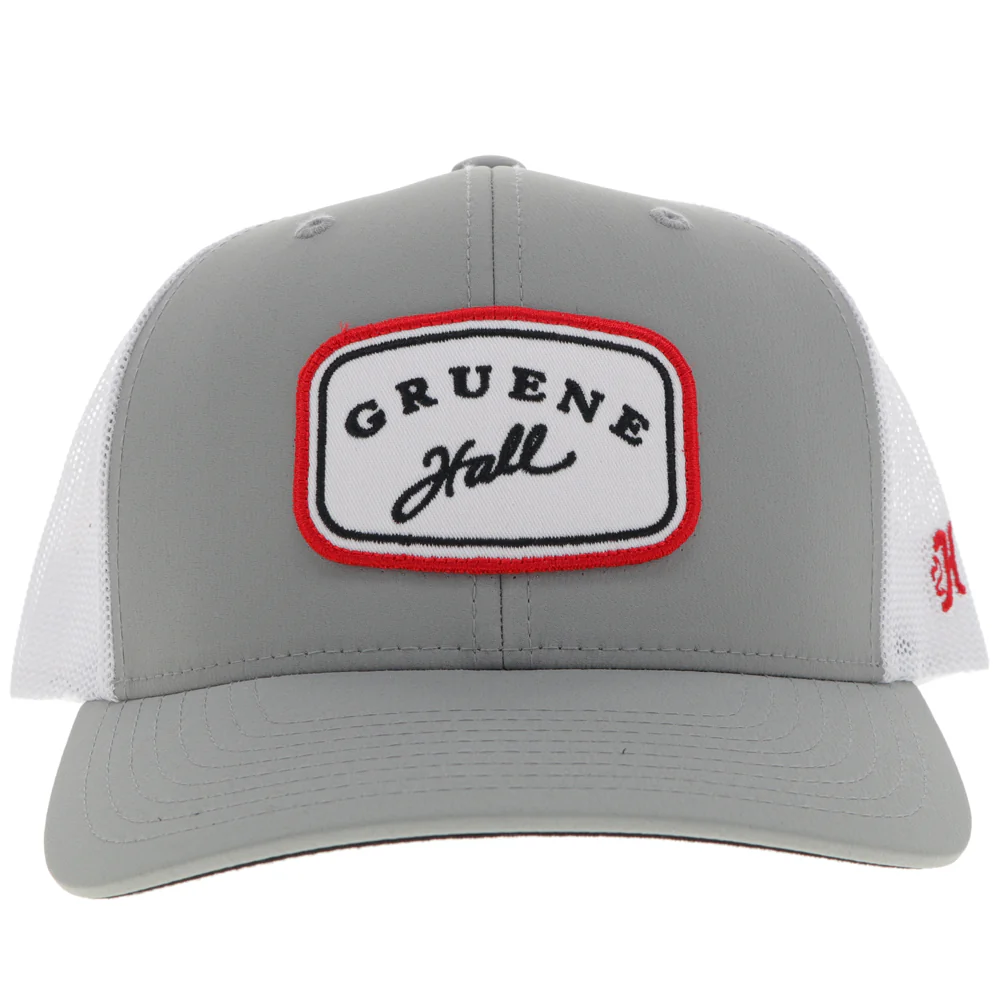 "Gruene Hall" Hat Grey/ White w/Red & Navy Patch - Image 4