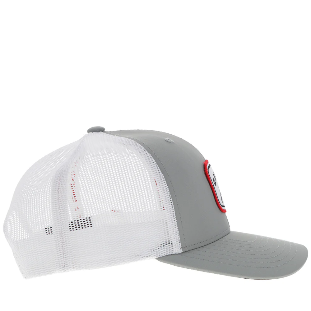 "Gruene Hall" Hat Grey/ White w/Red & Navy Patch - Image 5