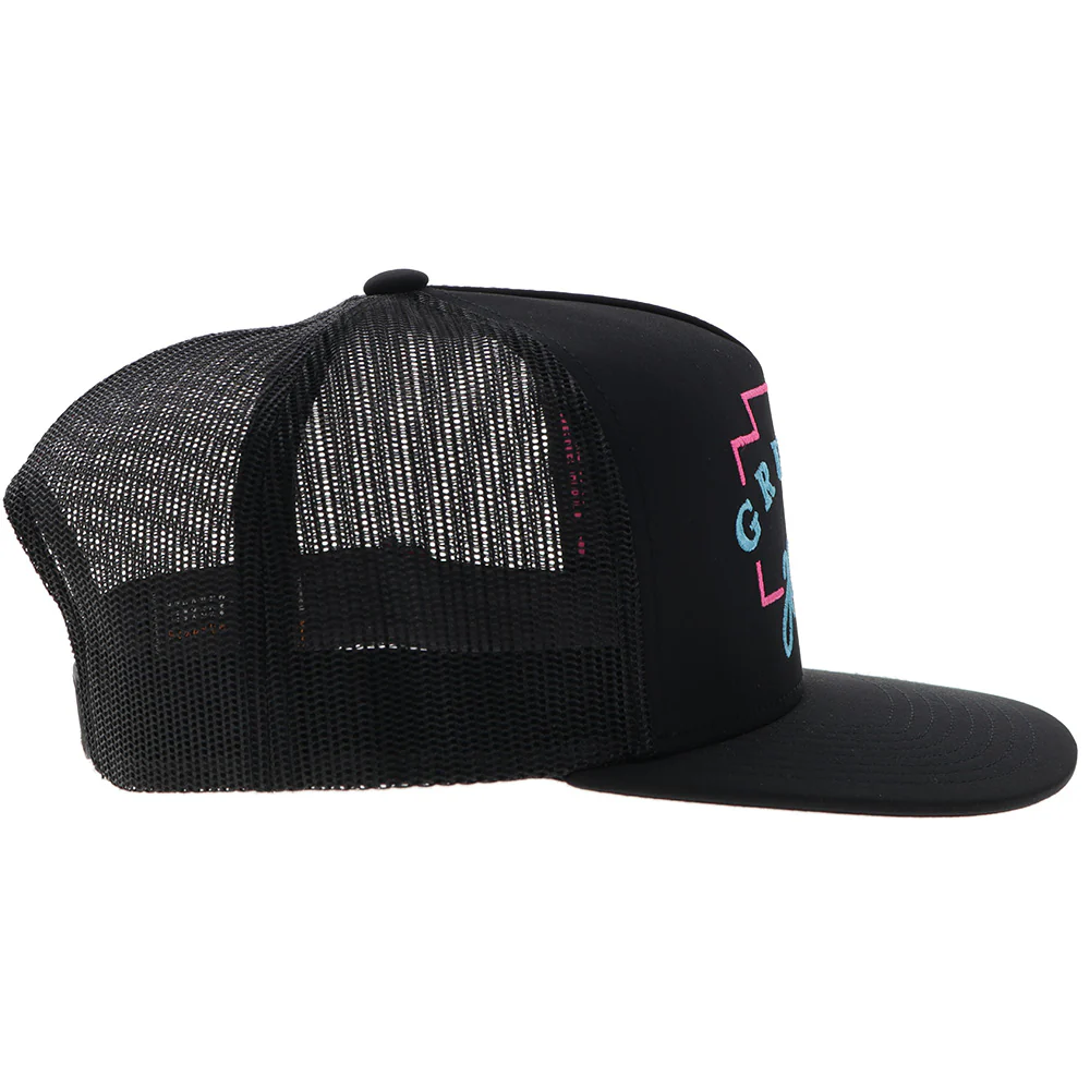 "Gruene Hall" Hat Black w/Pink & Blue Embroidery - Image 3