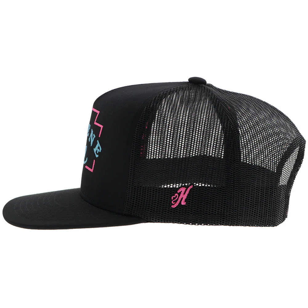 "Gruene Hall" Hat Black w/Pink & Blue Embroidery - Image 5