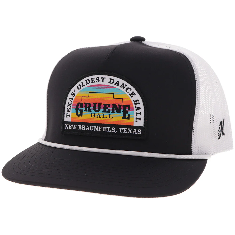 "Gruene Hall" Hat Black/White w/Multi Color Serape Patch
