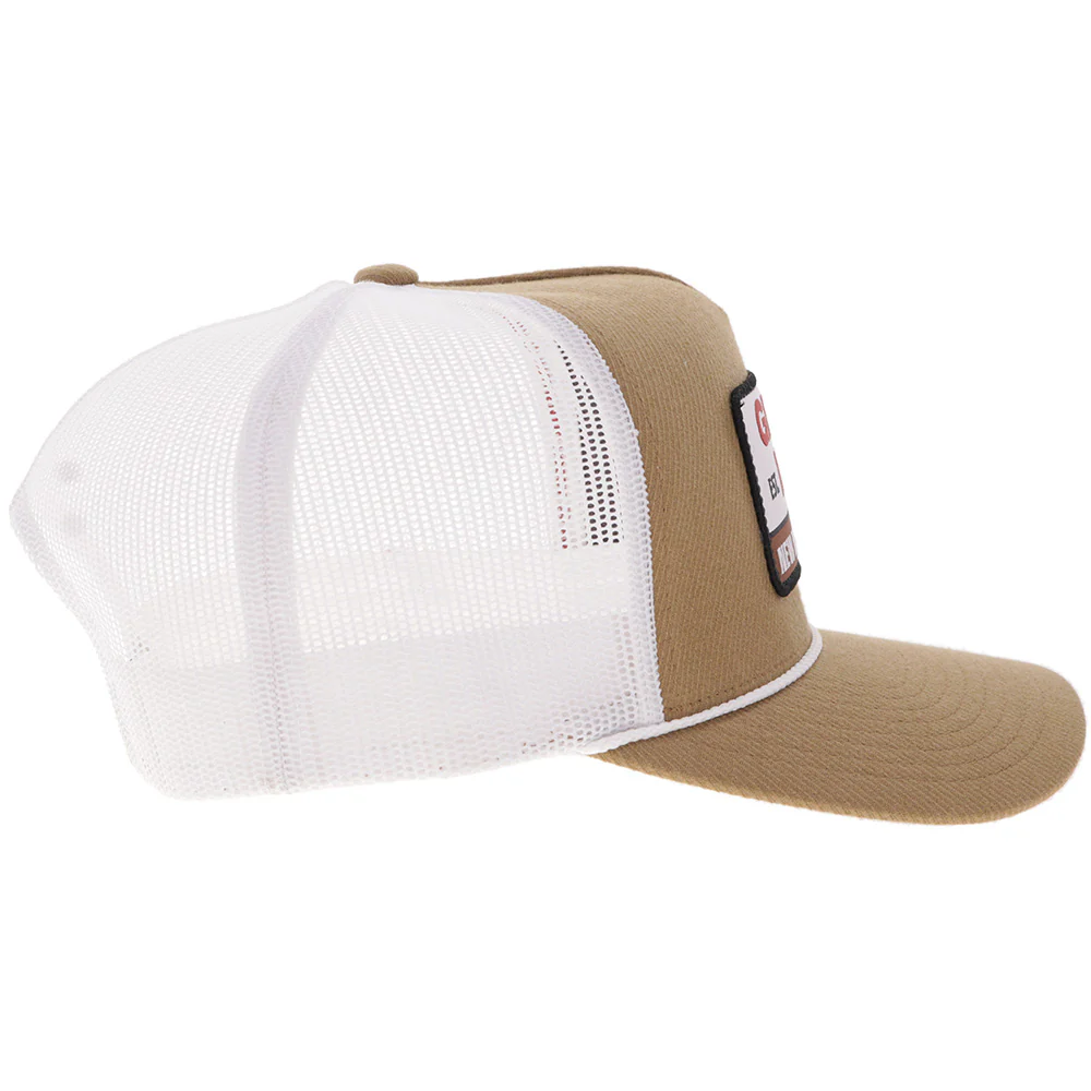 "Gruene Hall" Hat Tan/White w/White & Red Patch - Image 3